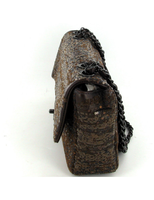 Sac CHANEL timeless en cuir marron brodé de sequins