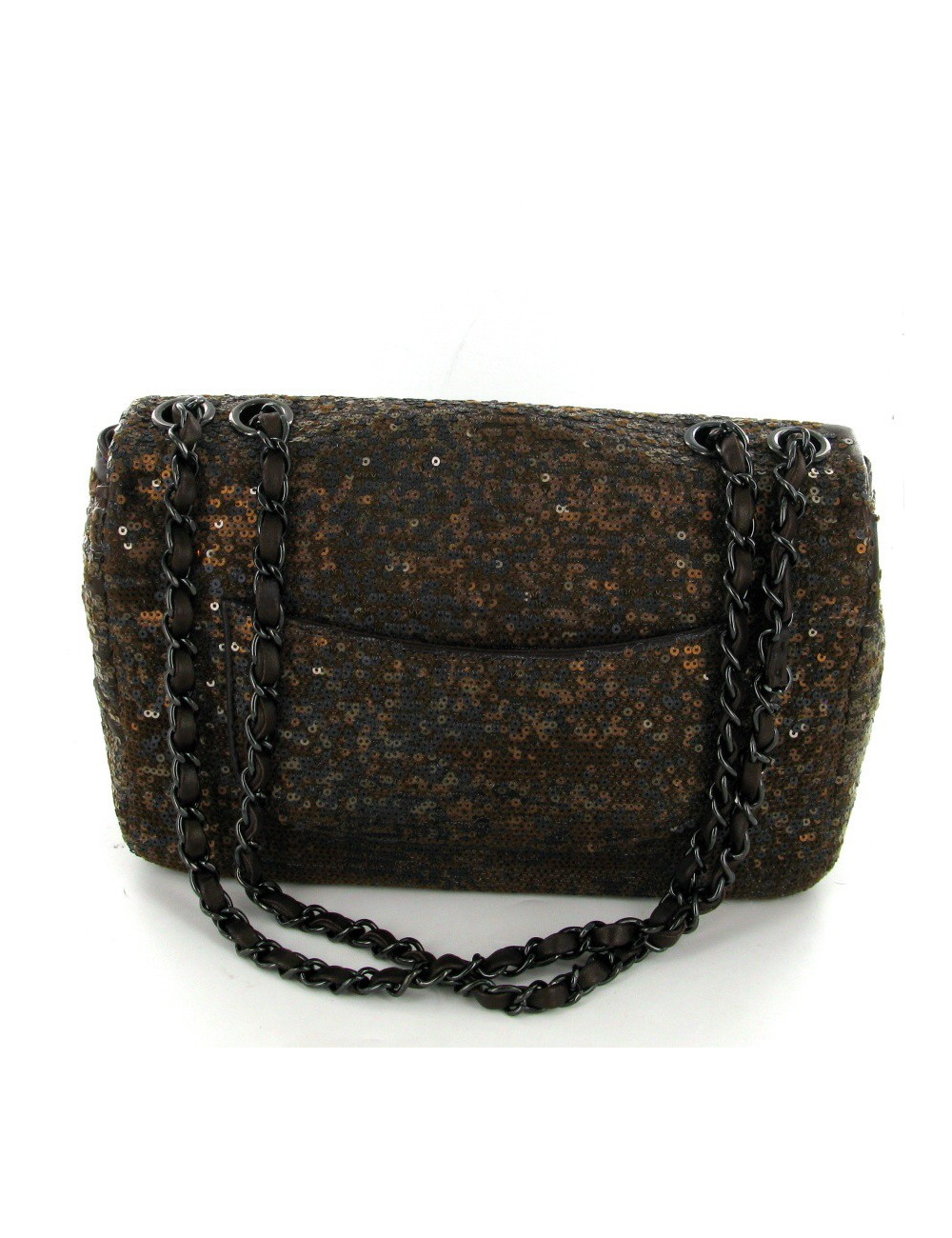 Sac CHANEL timeless en cuir marron brodé de sequins