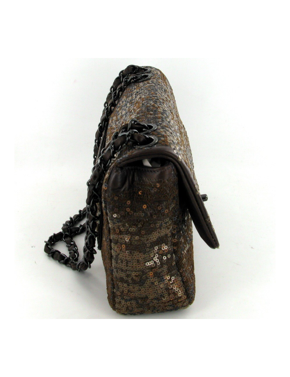 Sac CHANEL timeless en cuir marron brodé de sequins