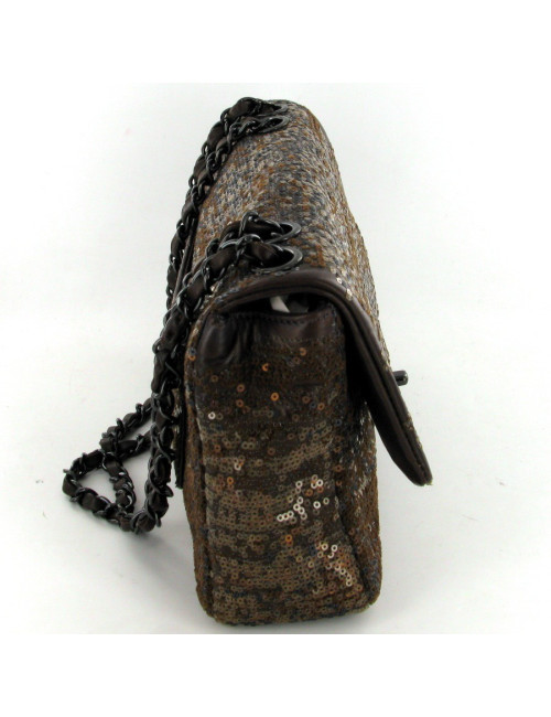 Sac CHANEL timeless en cuir marron brodé de sequins