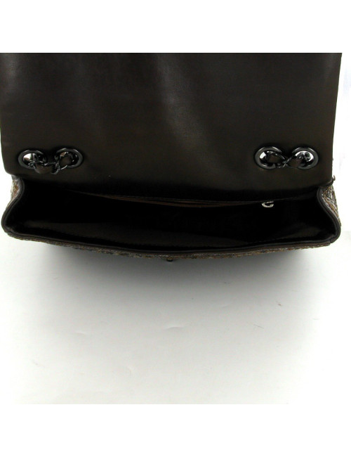 Sac CHANEL timeless en cuir marron brodé de sequins