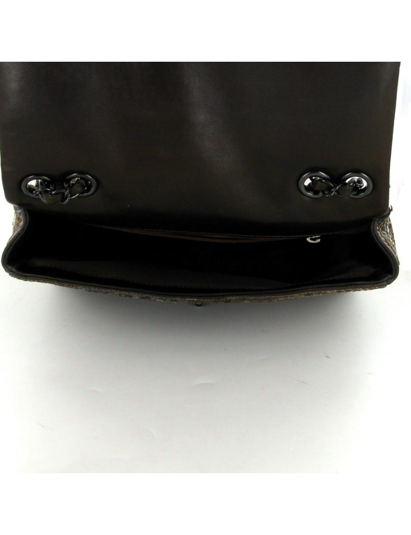 Sac CHANEL timeless en cuir marron brodé de sequins