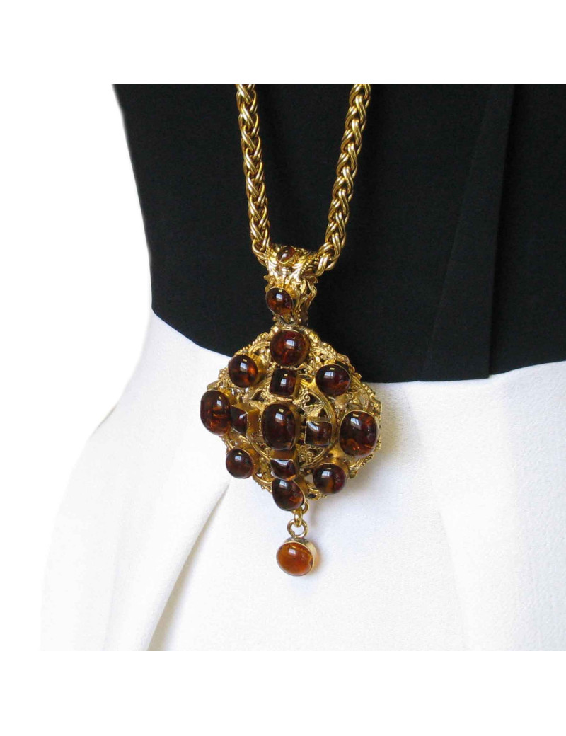 Sautoir MARGUERITE de VALOIS pâte de verre topaze