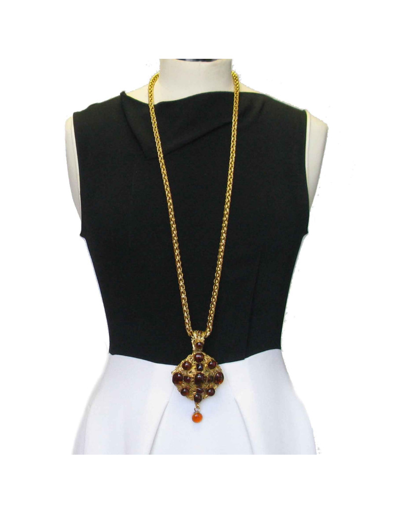 Sautoir MARGUERITE de VALOIS pâte de verre topaze