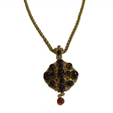 MARGUERITE de VALOIS long chain necklace with a topaze molten glass pendant