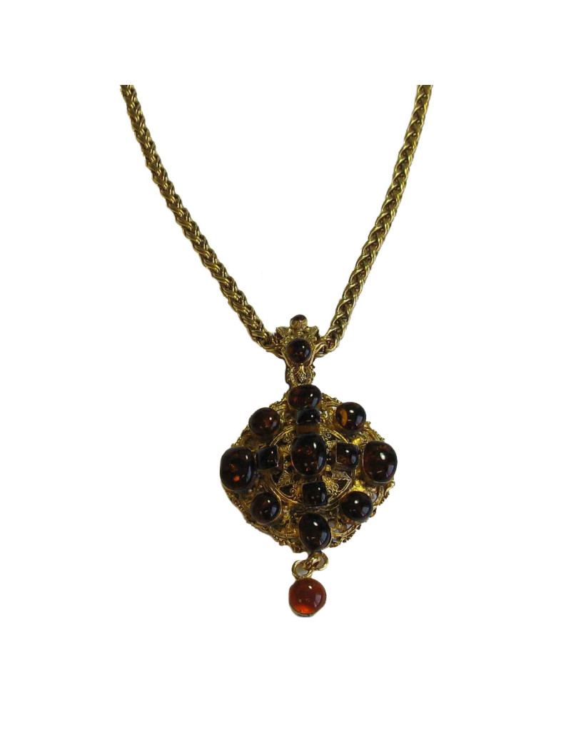 MARGUERITE de VALOIS long chain necklace with a topaze molten glass pendant