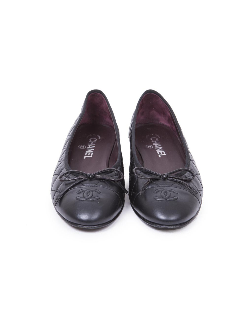 Ballérines CHANEL T 40 en cuir d'agneau noir matelassé