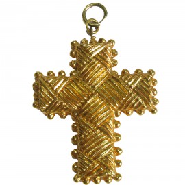 Pendentif Croix CHRISTIAN LACROIX Vintage en métal doré