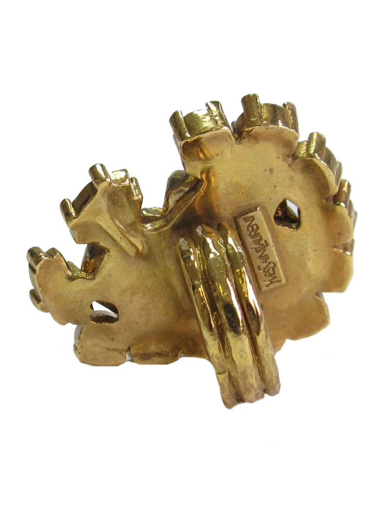 Bague YVES SAINT LAURENT Vintage coeur en métal doré et strass de couleur