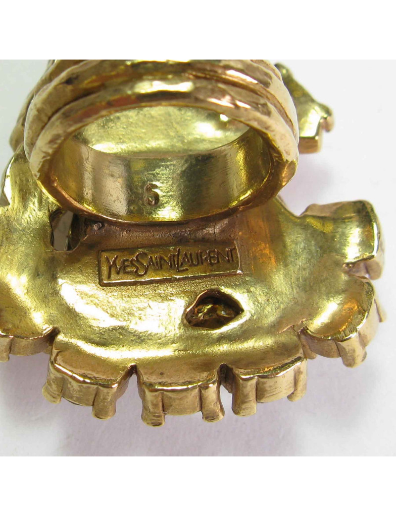 Bague YVES SAINT LAURENT Vintage coeur en métal doré et strass de couleur