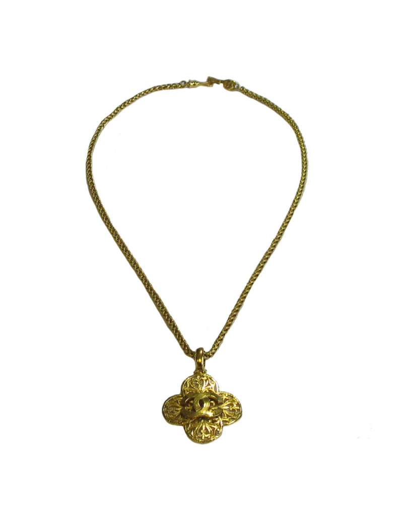 Sautoir CHANEL Collection 1995 vintage pendentif et chaîne en métal doré