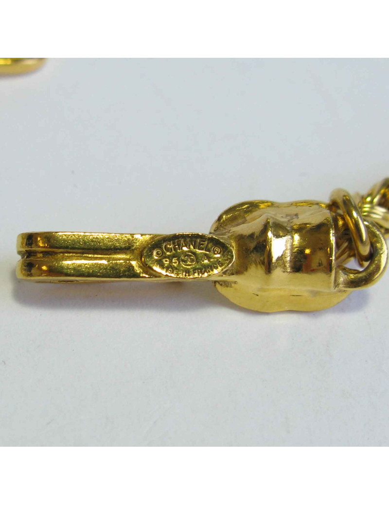 Sautoir CHANEL Collection 1995 vintage pendentif et chaîne en métal doré