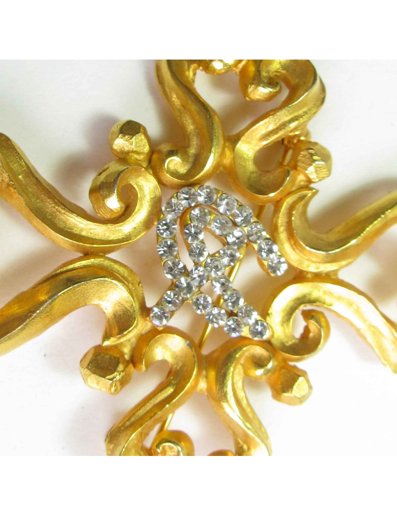 Broche CHRISTIAN LACROIX Vintage en métal doré et strass