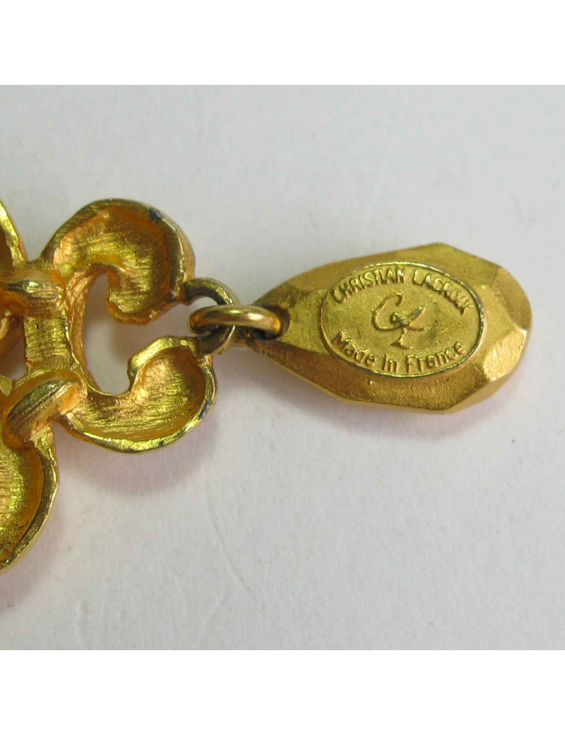 Broche CHRISTIAN LACROIX Vintage en métal doré et strass