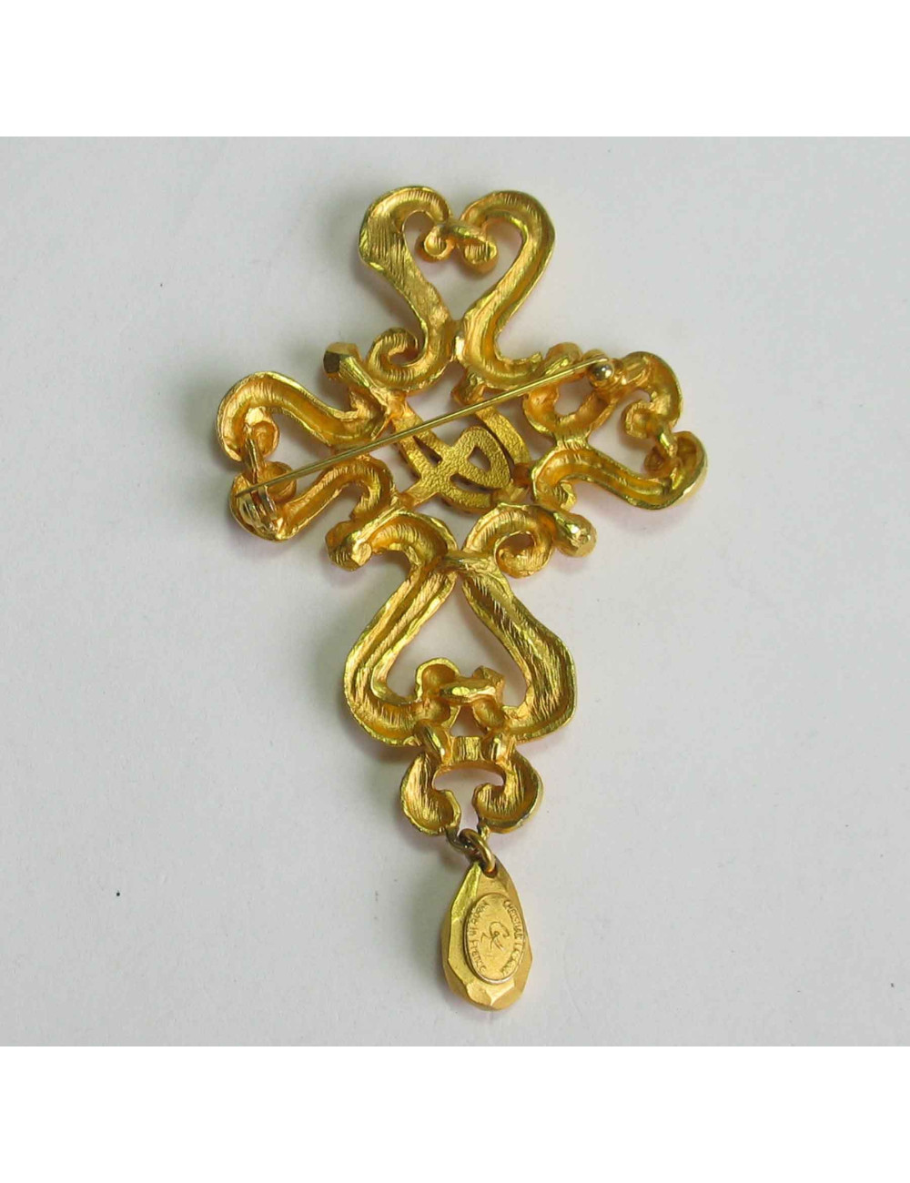 CHRISTIAN LACROIX Vintage brooch in gilt metal and rhinestones