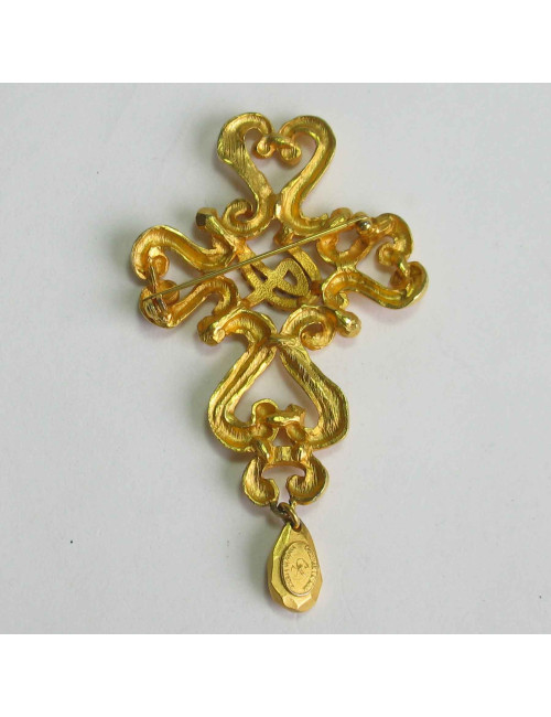 CHRISTIAN LACROIX Vintage brooch in gilt metal and rhinestones