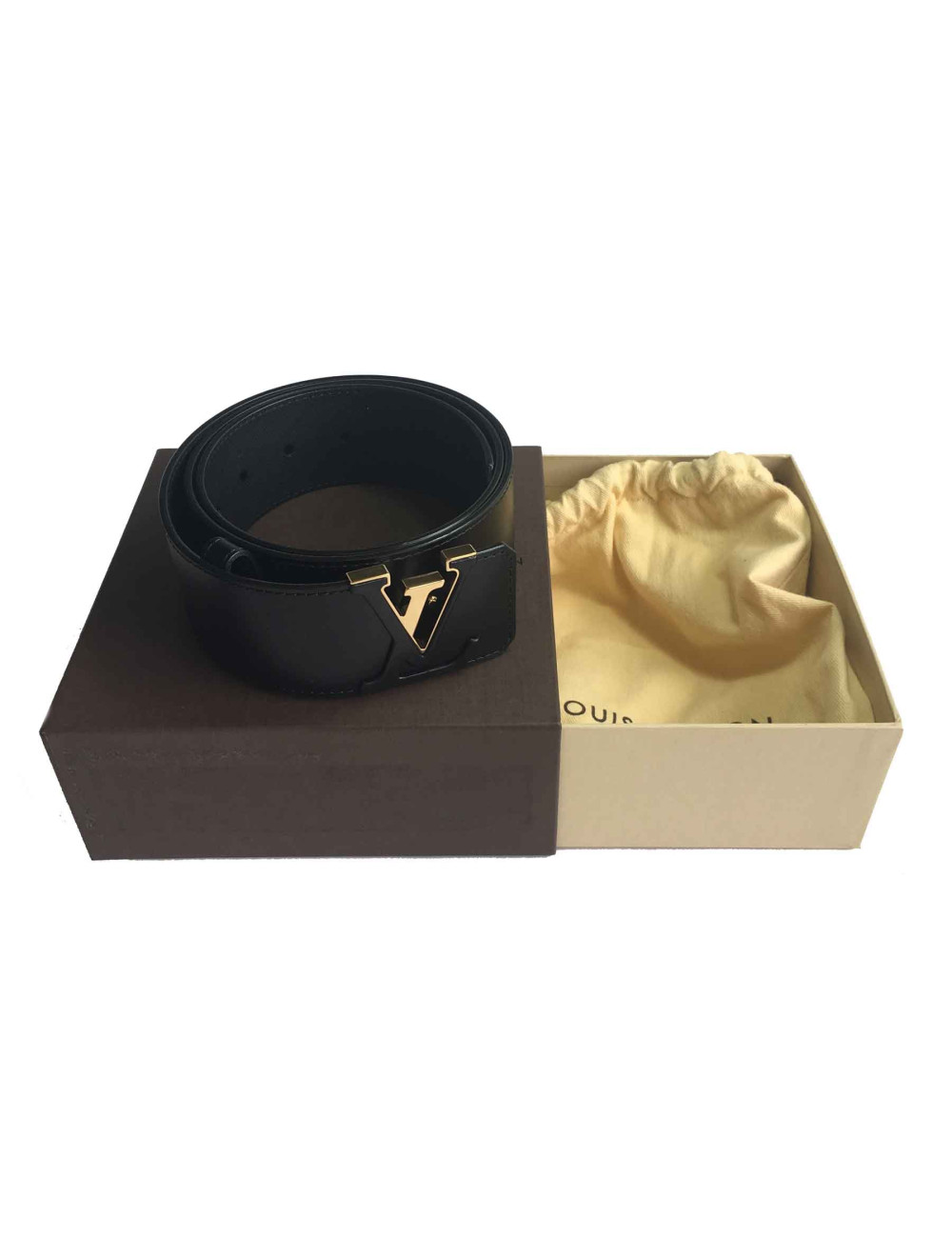  Ceinture LOUIS VUITTON T90  mixte LV initiales en cuir lisse noir