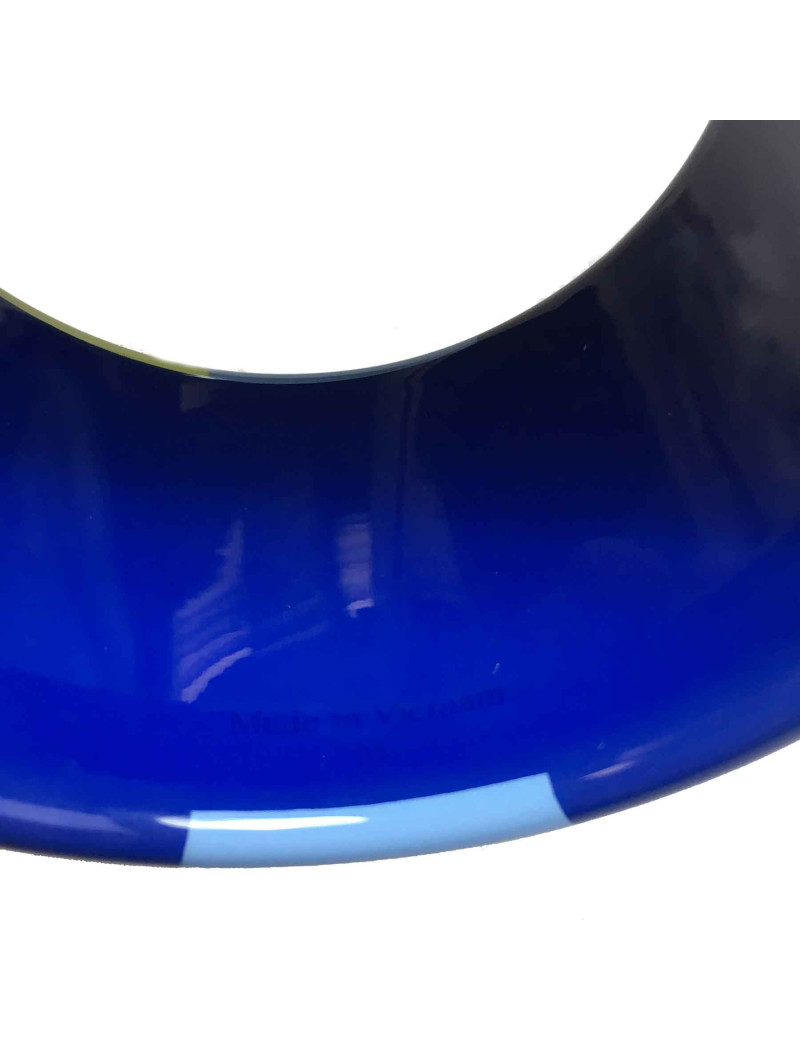 Bracelet manchette HERMES en bois laqué bleu et jaune