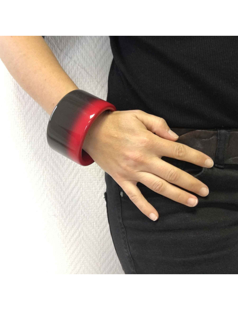 HERMES cuff bracelet in red and gray lacquered wood size M