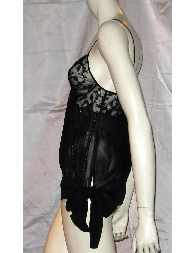 Top LA PERLA en soie et dentelle noire T2