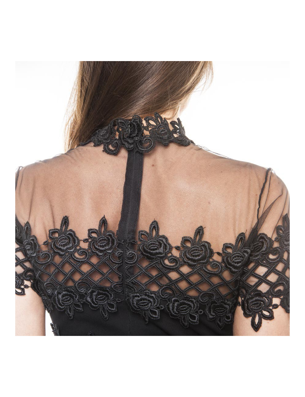 JIKI Monte Carlo Long Evening Dress in black viscose and tulle 38FR