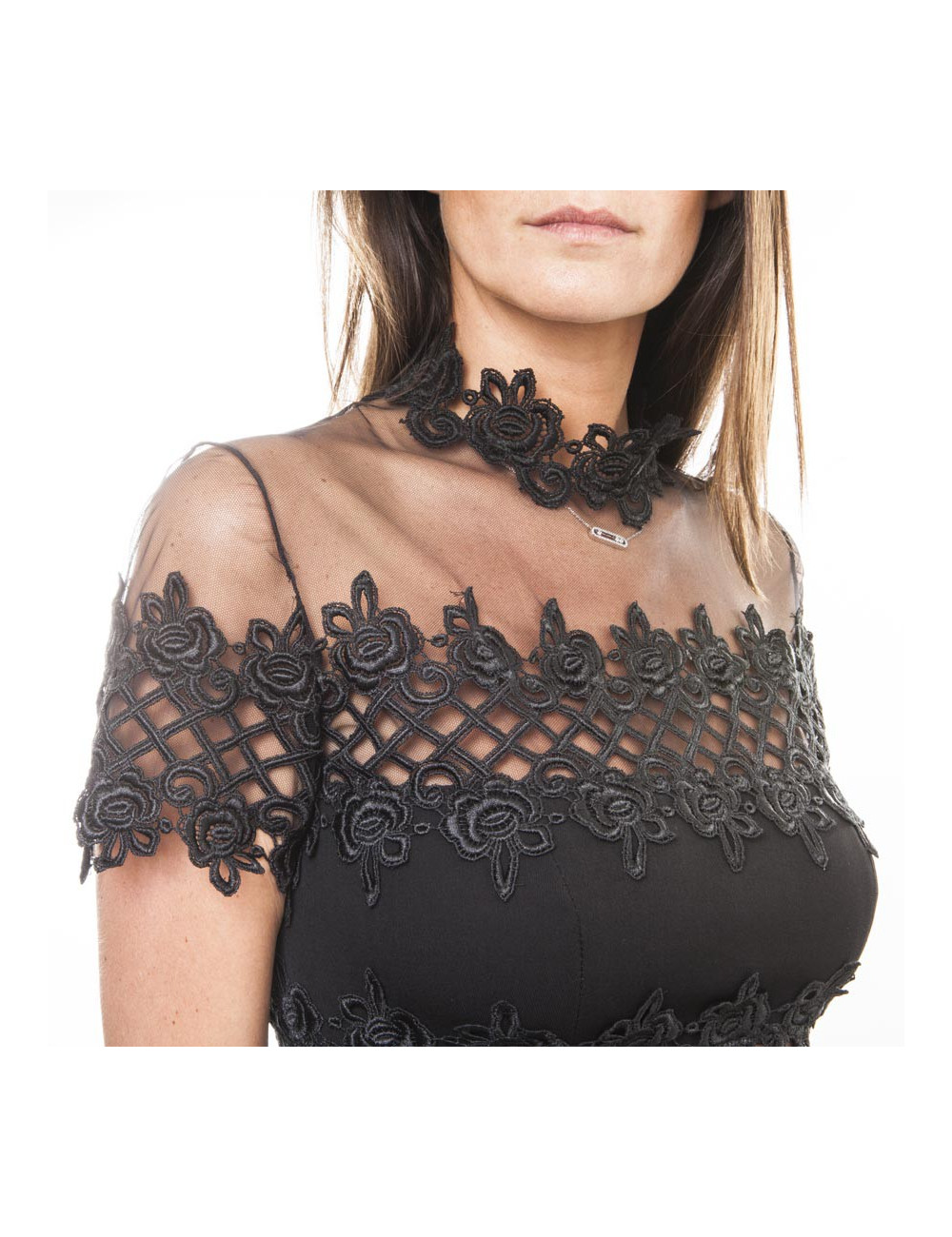 JIKI Monte Carlo Long Evening Dress in black viscose and tulle 38FR