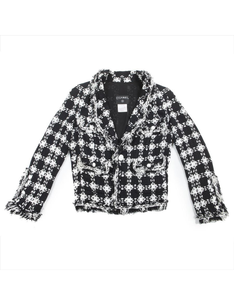 CHANEL Jacket in Black and White Cotton and Viscose Size 38FR