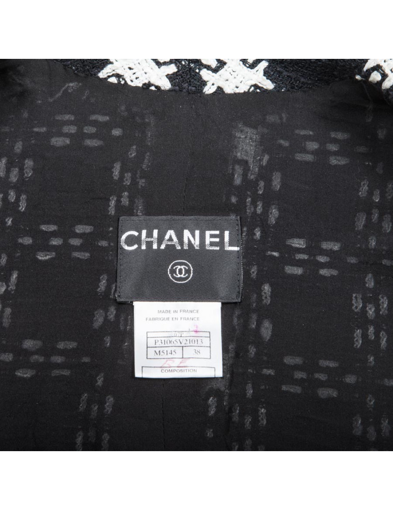 CHANEL Jacket in Black and White Cotton and Viscose Size 38FR