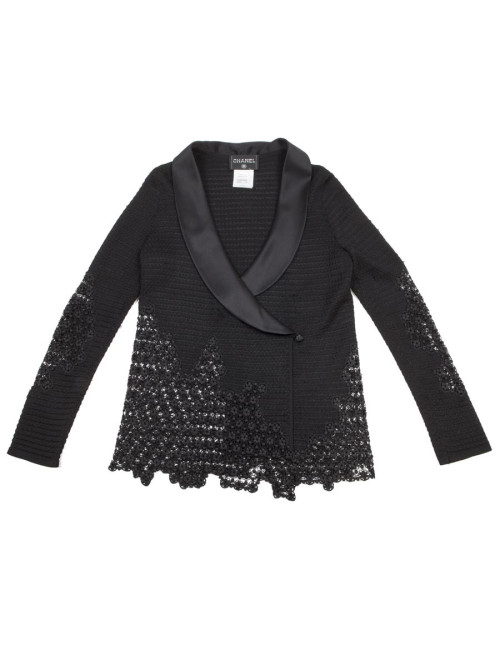 Long gilet  chanel t 38 noir et dentelle