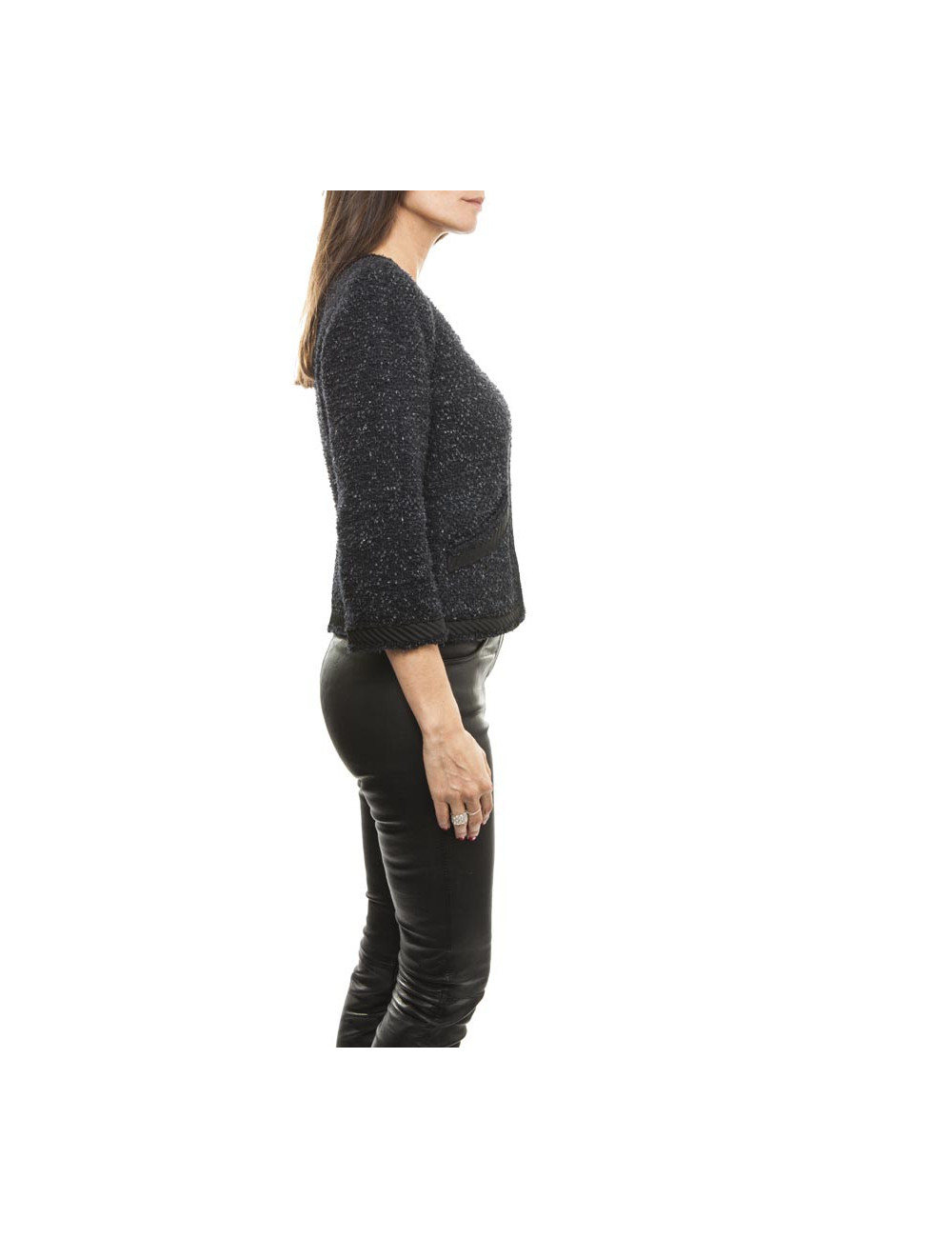 Veste CHANEL T34 Tweed  bleu marine et noir