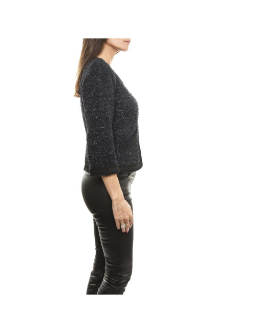 Veste CHANEL T34 Tweed  bleu marine et noir