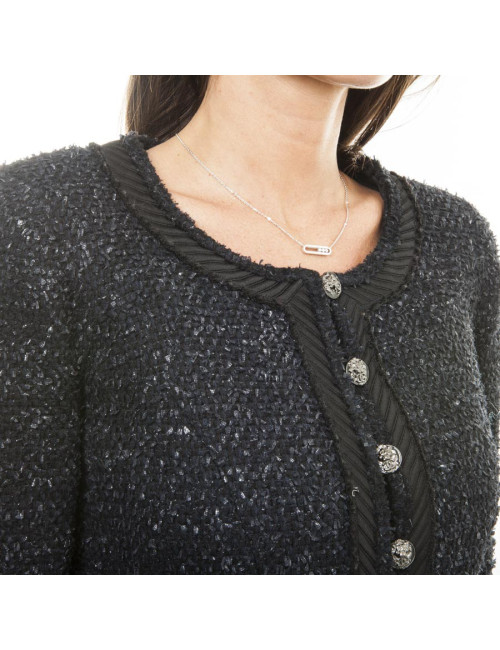 Veste CHANEL T34 Tweed  bleu marine et noir