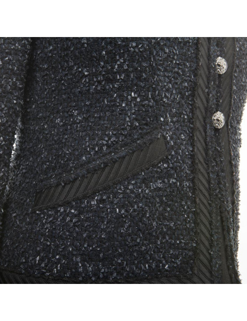 Veste CHANEL T34 Tweed  bleu marine et noir