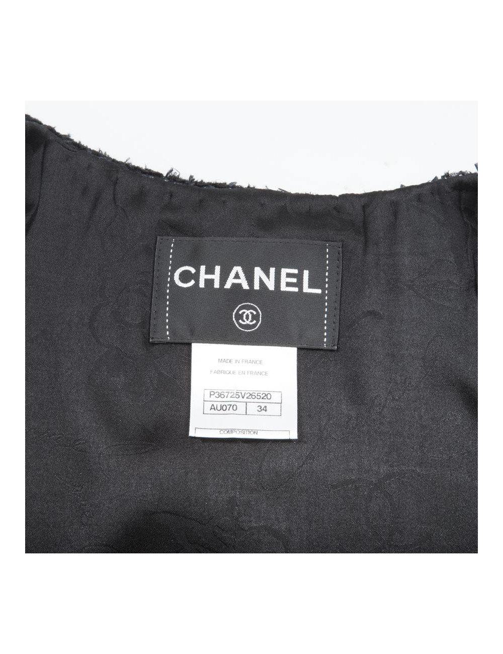 Veste CHANEL T34 Tweed  bleu marine et noir