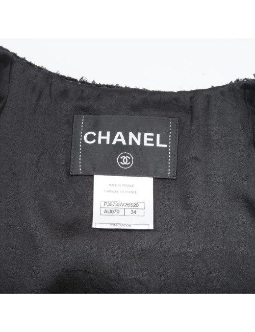 Veste CHANEL T34 Tweed  bleu marine et noir