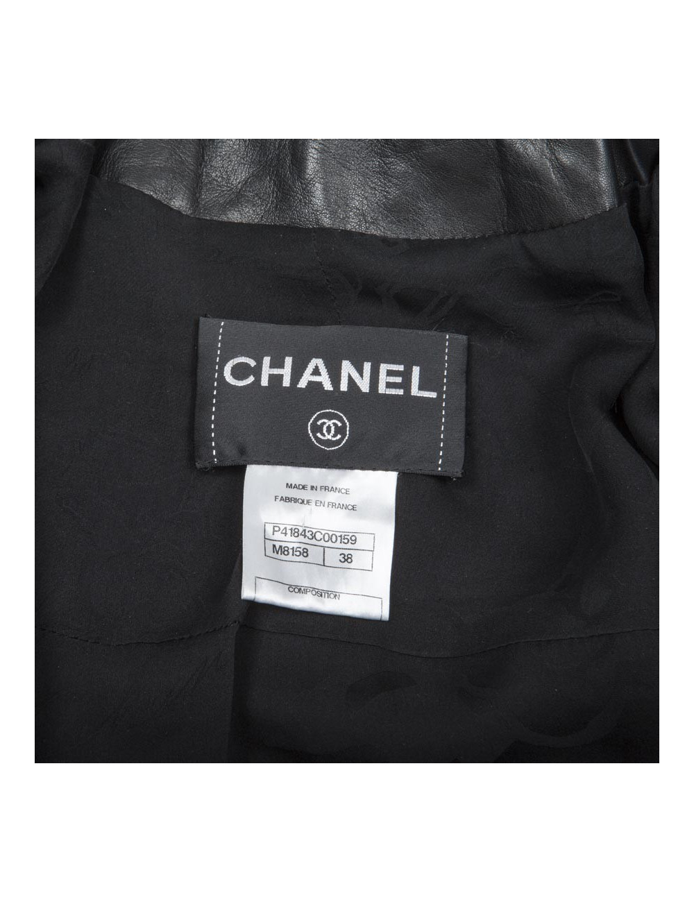 CHANEL jacket in black lamb leather stitched with white mohair size 38FR 