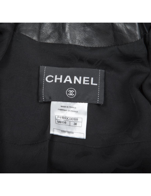 CHANEL jacket in black lamb leather stitched with white mohair size 38FR 