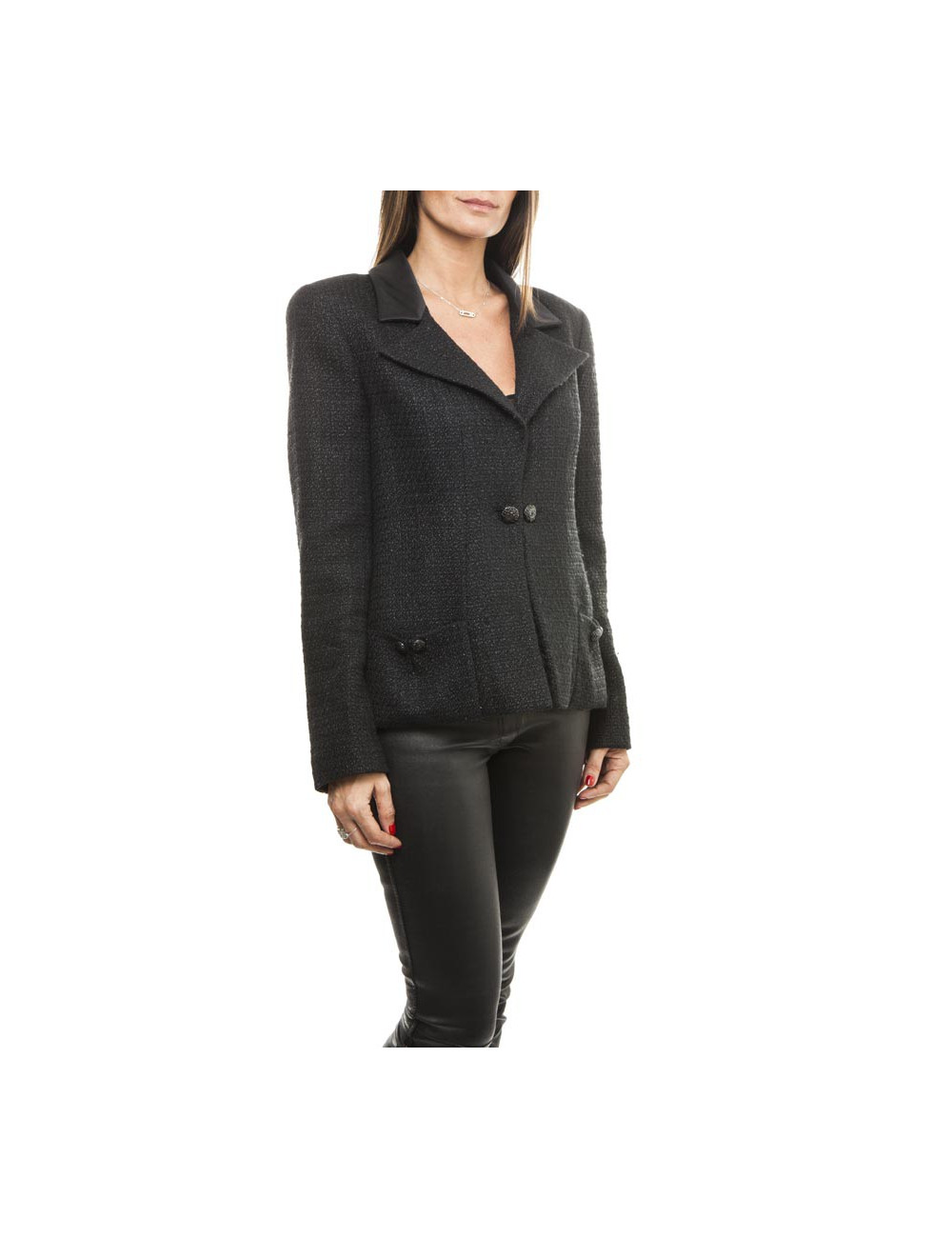 Veste CHANEL T 40 en tweed noir