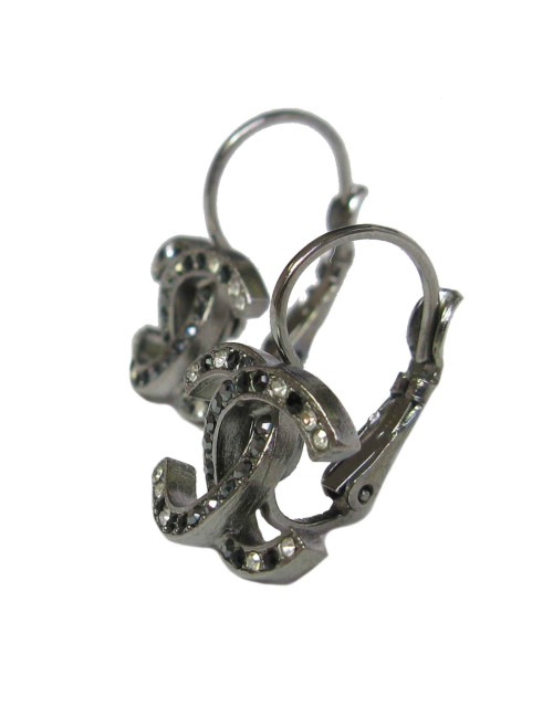 Clous CHANEL CC en ruthénium et strass blancs et noirs