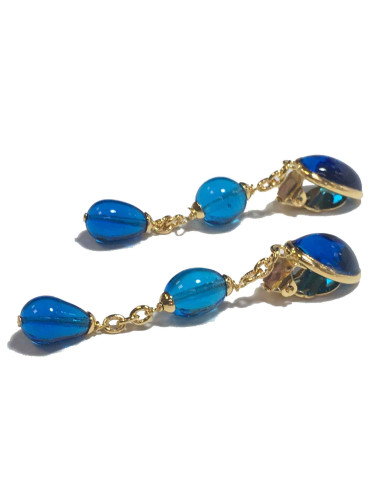 Clips d'oreille MARGUERITE DE VALOIS en pâte de verre bleu  2