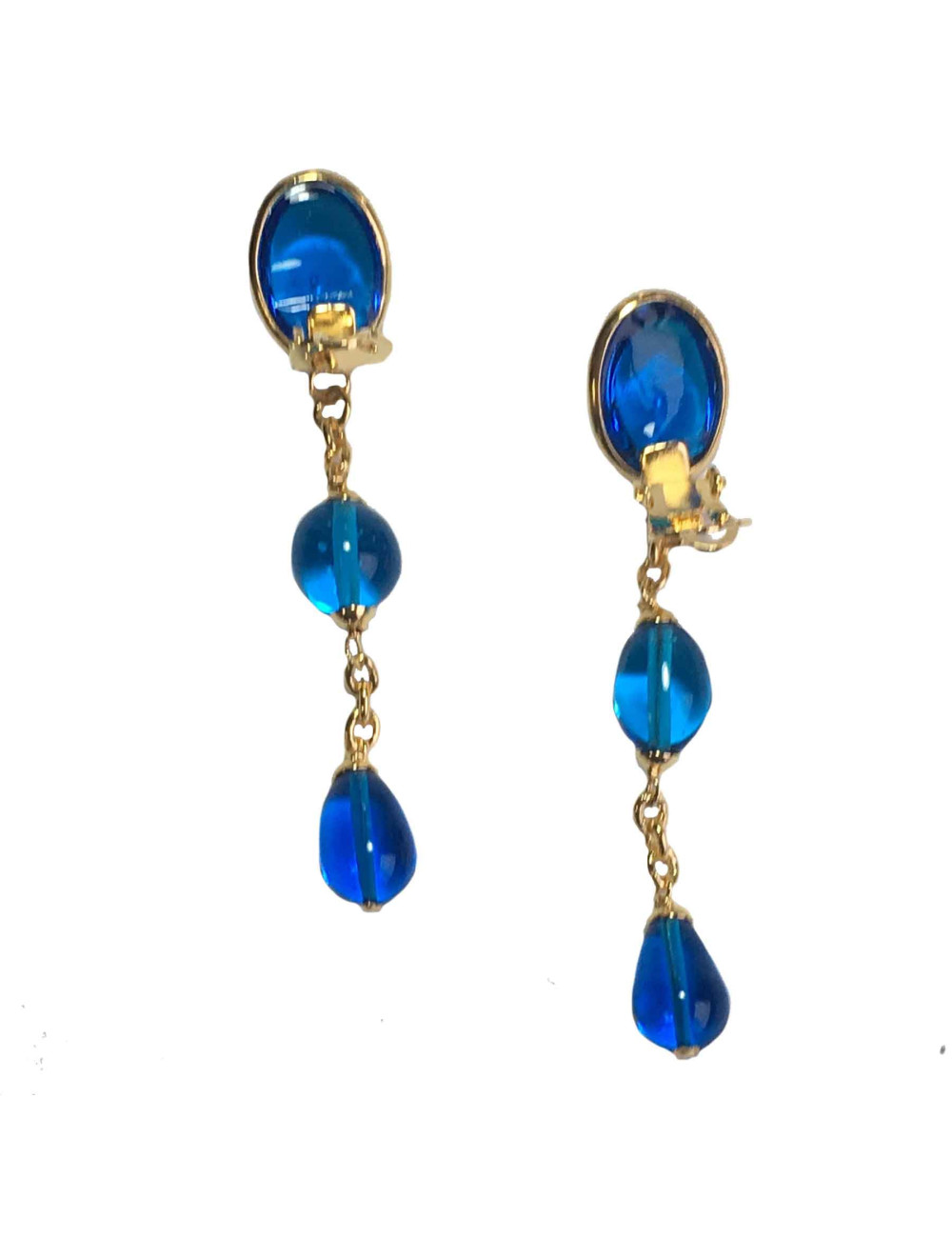 Clips d'oreille MARGUERITE DE VALOIS en pâte de verre bleu 