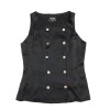 CHANEL sleeveless blouse Size 36FR in black silk and golden button 