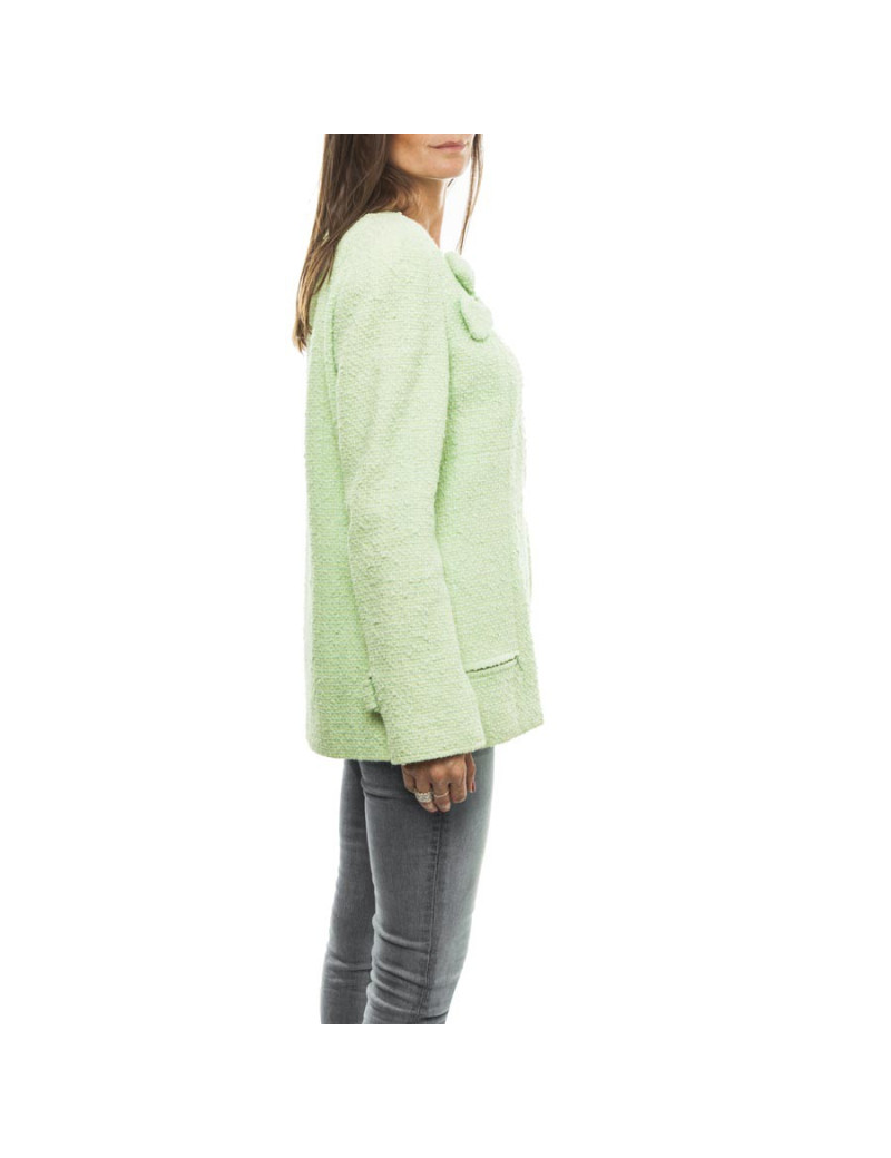 Veste CHANEL T 44 tweed vert d'eau 