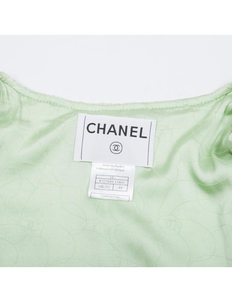 Veste CHANEL T 44 tweed vert d'eau 
