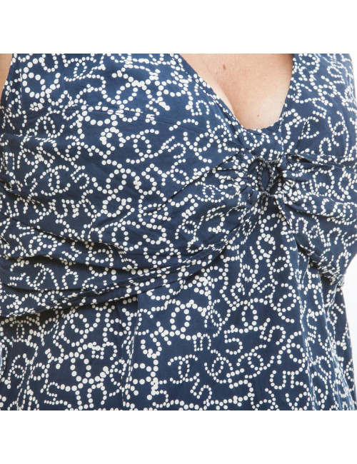CHANEL T 40 sleeveless blouse in navy and white monogram cotton