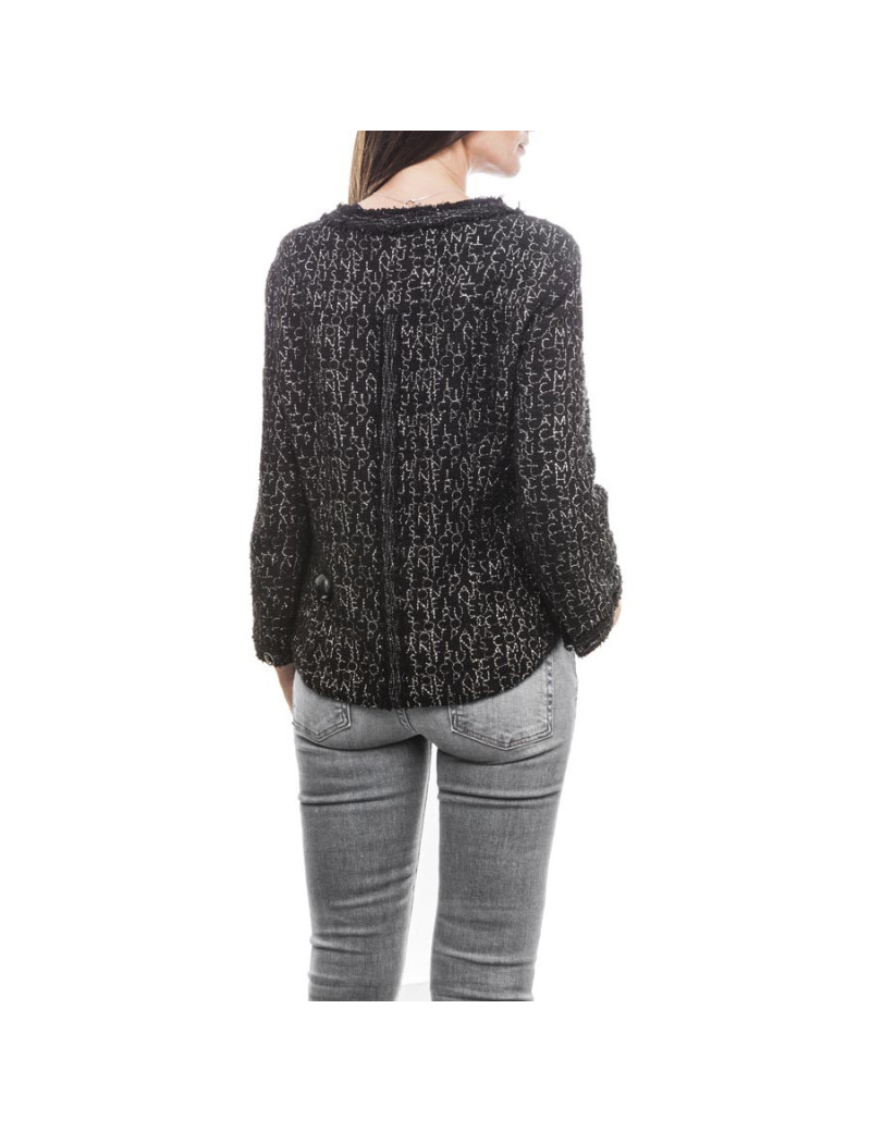 Veste CHANEL T 44 noir et fils argent "Coco"