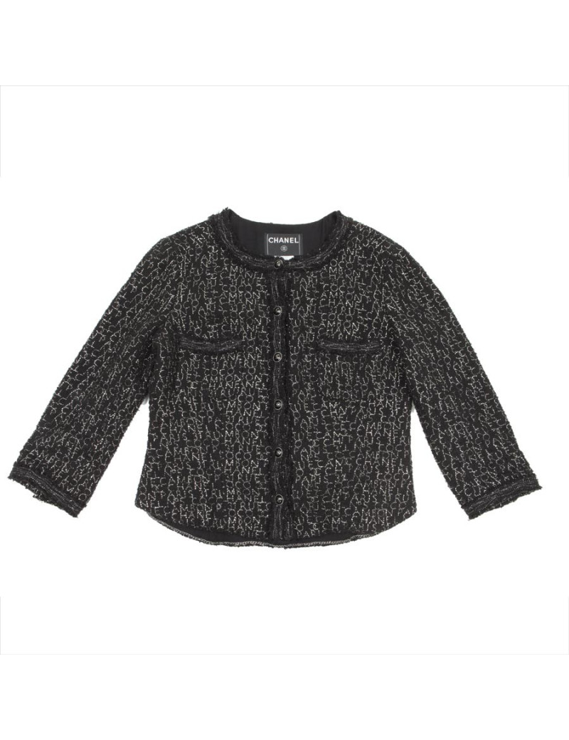 Veste CHANEL T 44 noir et fils argent "Coco"