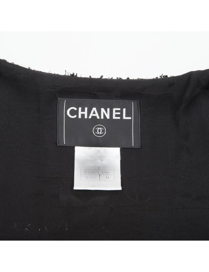 Veste CHANEL T 44 noir et fils argent "Coco"