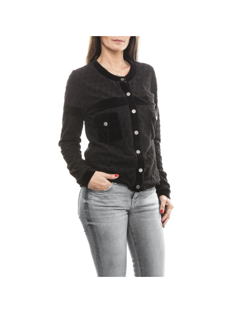 Blouson CHANEL T 42 stretch noir siglé CC 