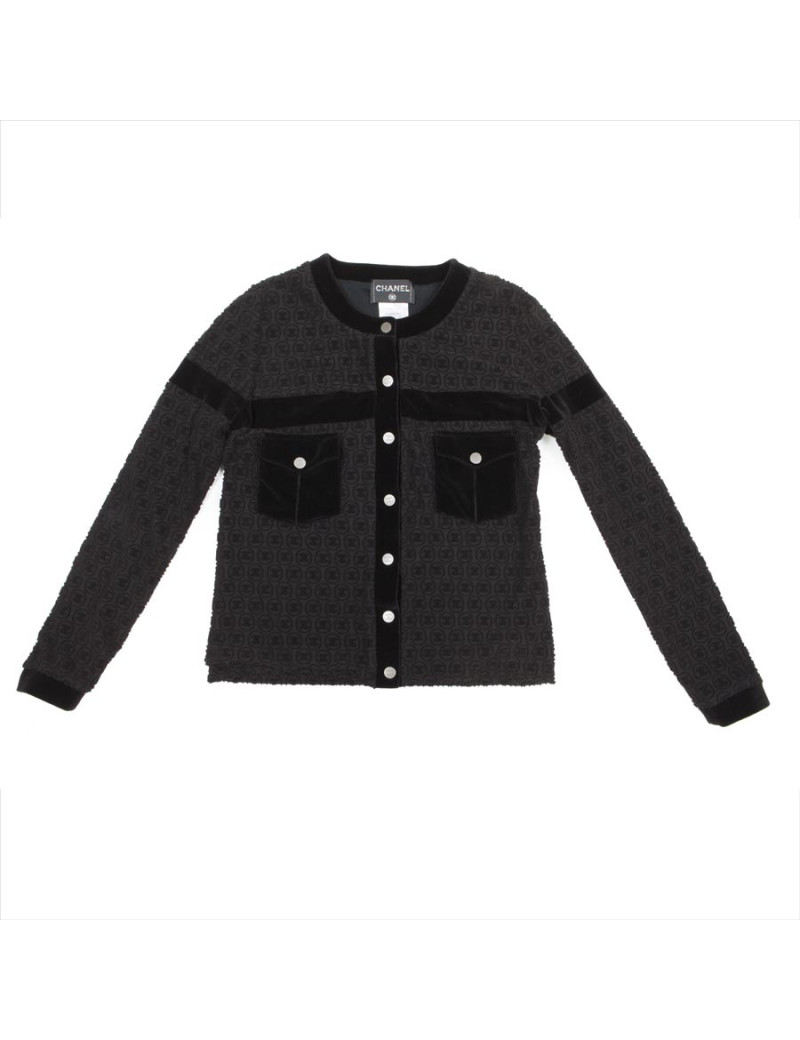 CHANEL jacket in black cotton fully signed CC size 42 EU